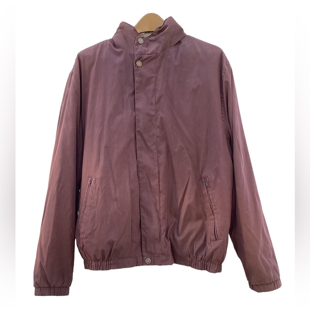 LONDON FOG Brown Tan Bomber Jacket Coat Zipper Removable Lining Hidden Hat
